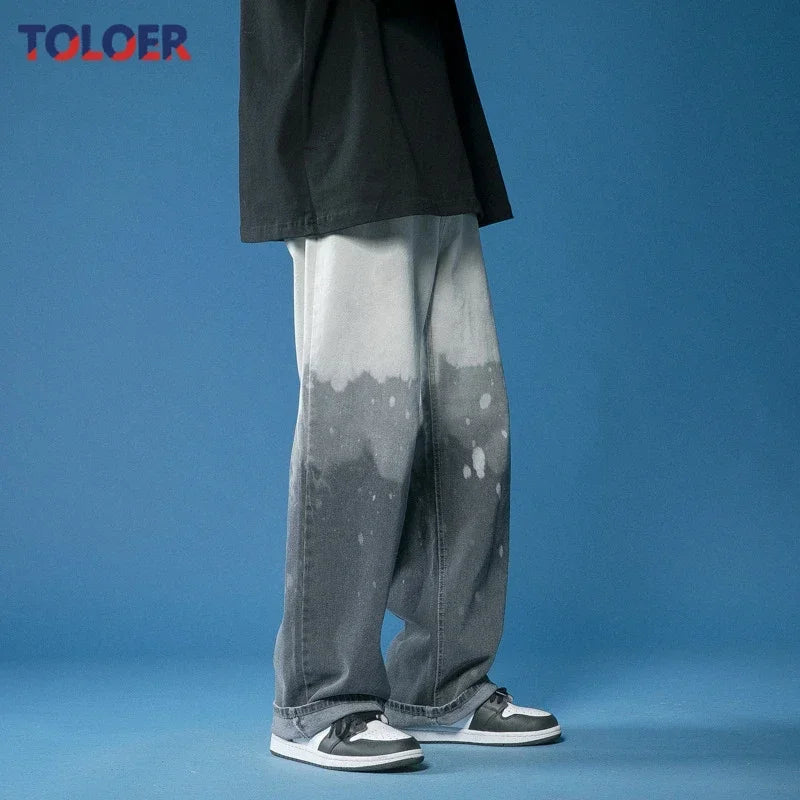 2025 Summer New Tie-dye Gradient Men's Jeans Fashion Casual Men's Wide-leg Pants Are Very Simple Tube Loose Jeans Korean Version