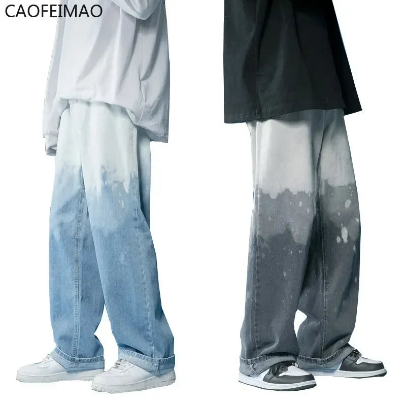 2025 Summer New Tie-dye Gradient Men's Jeans Fashion Casual Men's Wide-leg Pants Are Very Simple Tube Loose Jeans Korean Version