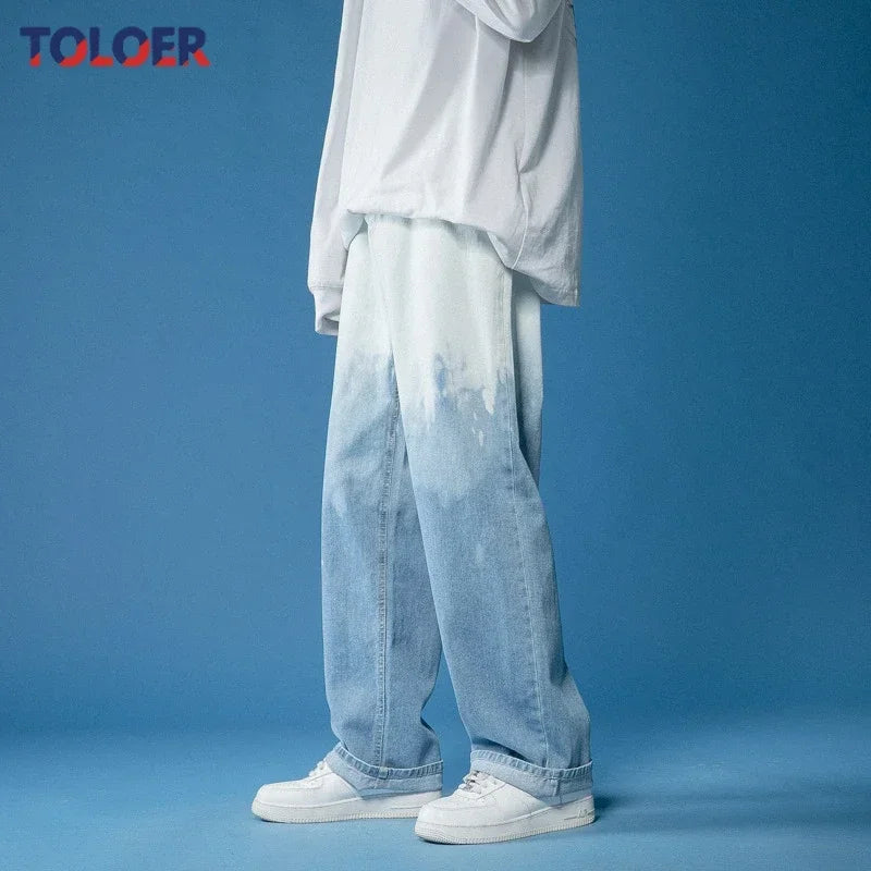 2025 Summer New Tie-dye Gradient Men's Jeans Fashion Casual Men's Wide-leg Pants Are Very Simple Tube Loose Jeans Korean Version