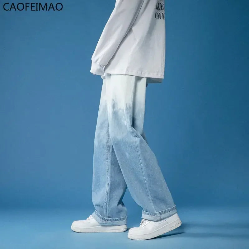 2025 Summer New Tie-dye Gradient Men's Jeans Fashion Casual Men's Wide-leg Pants Are Very Simple Tube Loose Jeans Korean Version