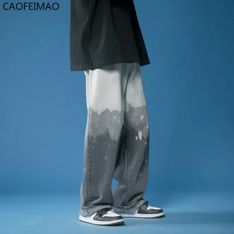 2025 Summer New Tie-dye Gradient Men's Jeans Fashion Casual Men's Wide-leg Pants Are Very Simple Tube Loose Jeans Korean Version